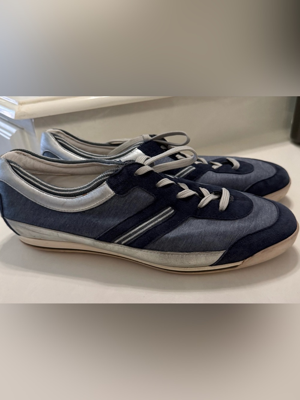 Tod's Navy and Silver Women’s Low-Profile Classic Sneakers